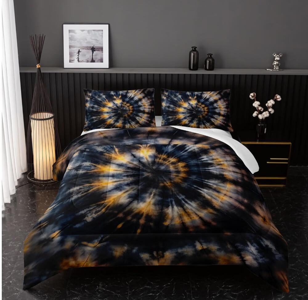 Nttopship Dark Tie Dye Comforter Set Queen Abstract Soft Lightweight Quilted NEW